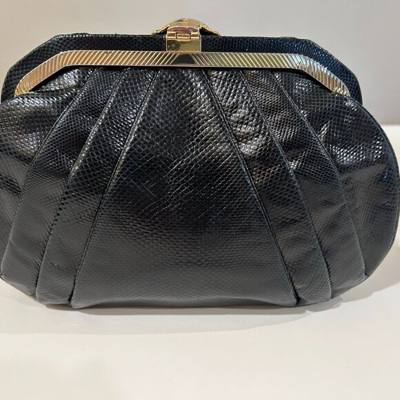 Rare Vintage Judith Leiber Black Leather with Monkey Face Clasp Handbag - Picture 4 of 15